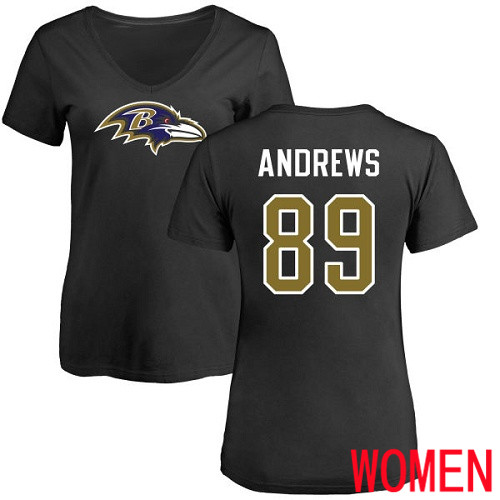 Baltimore Ravens Black Women Mark Andrews Name and Number Logo NFL Football #89 T Shirt